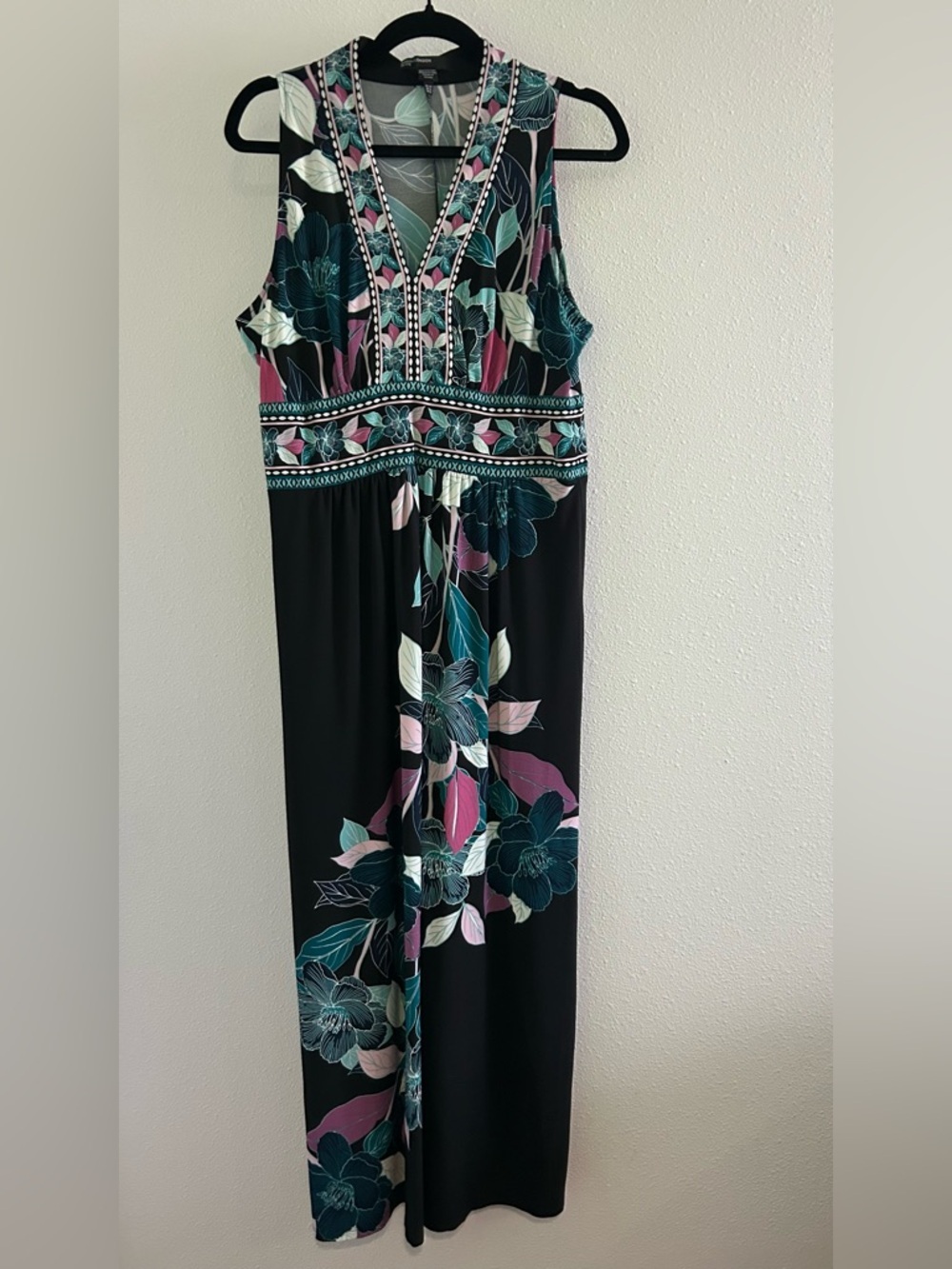 Maggy London Black Dress with Teal & Pink Floral Print